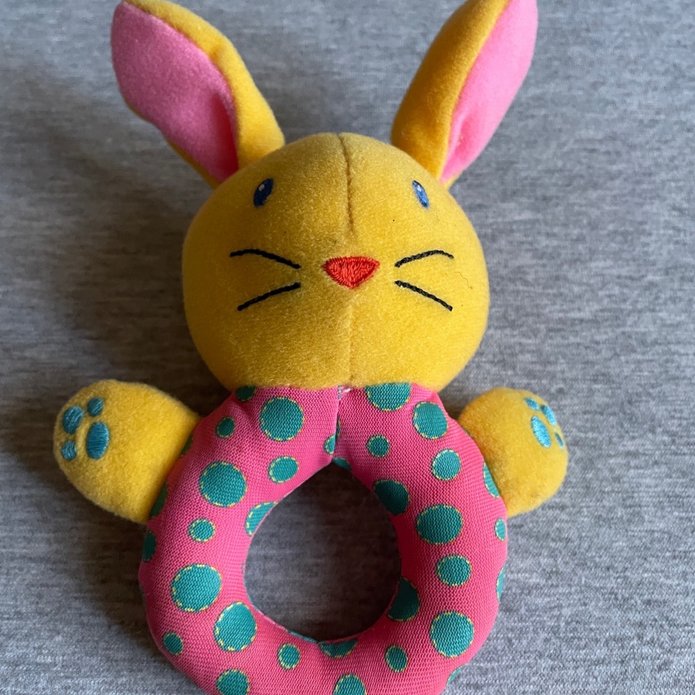 Plush Bunny Ring Rattle Toy - Yellow and Pink